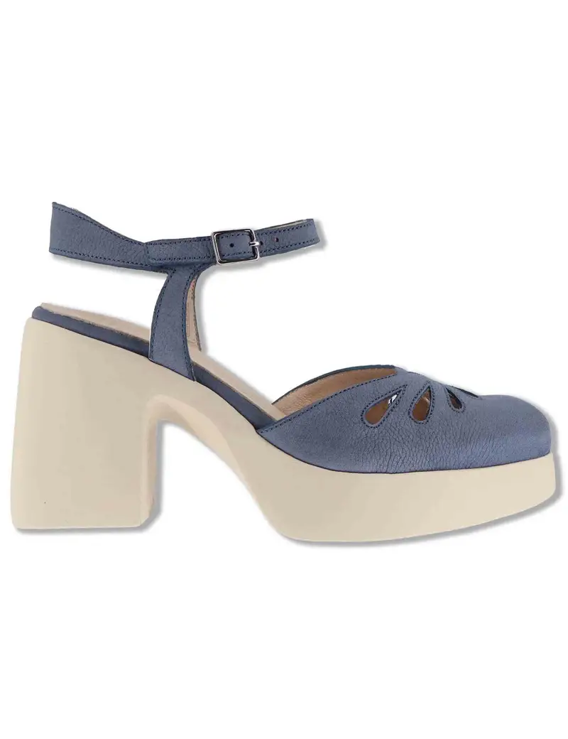 Sandali in pelle blu con cinturino alla caviglia Donna H-4991 002