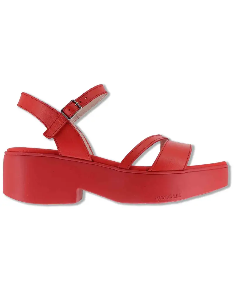 Sandali in pelle rossa con zeppa in gomma Donna B-1001 025