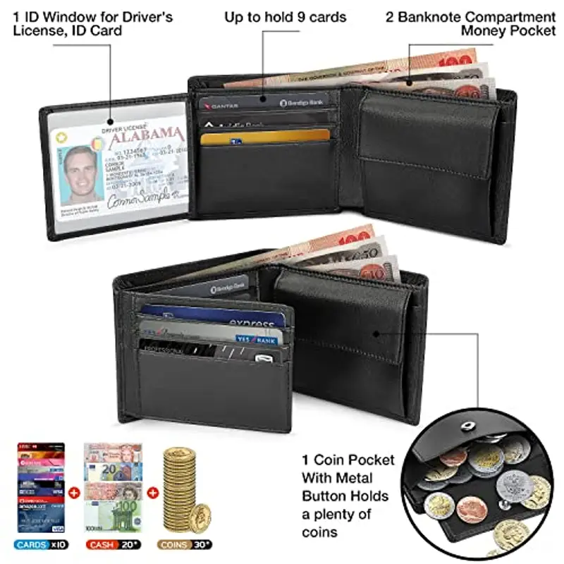 WONSEFOO Portamonete Uomo Nero 942983 miniatura 2