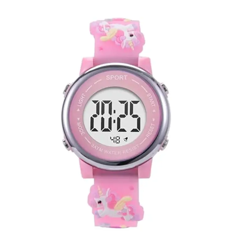 Wonvify Orologio Digitale Educativo per Bambini, Orologio da Polso in Silicone con Cartoni Animati 3D, Luce Lampeggiante a LED a 7 Colori, Orologio Bimba Regalo Multifunzione per Ragazze 3 ai 12 Anni