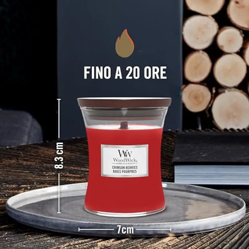 WoodWick Candela profumata con stoppino scoppiettante | Candela a clessidra piccola Bacche viola | Fino a 20 ore di miniatura 3