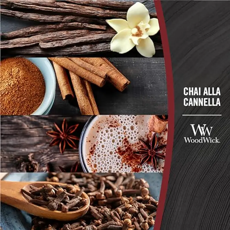 WoodWick Candela profumata con stoppino scoppiettante | Candela a clessidra piccola Chai alla cannella | Fino a 20 ore miniatura 2