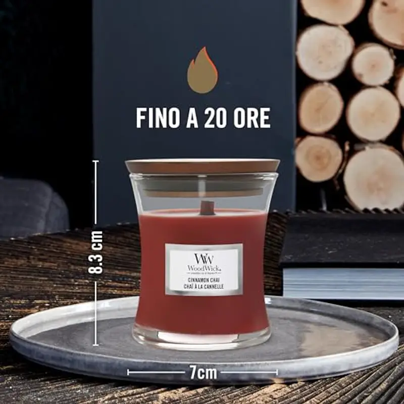 WoodWick Candela profumata con stoppino scoppiettante | Candela a clessidra piccola Chai alla cannella | Fino a 20 ore miniatura 3