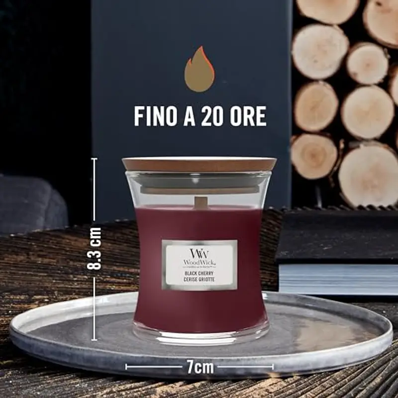 WoodWick Candela profumata con stoppino scoppiettante | Candela a clessidra piccola Ciliegia Morello | Fino a 20 ore di miniatura 3