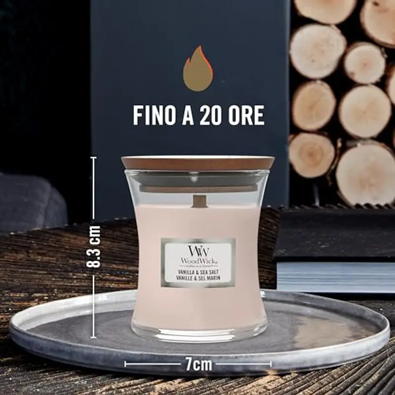 WoodWick Candela profumata con stoppino scoppiettante | Candela a clessidra piccola Vaniglia e sale marino | Fino a 20 miniatura 3