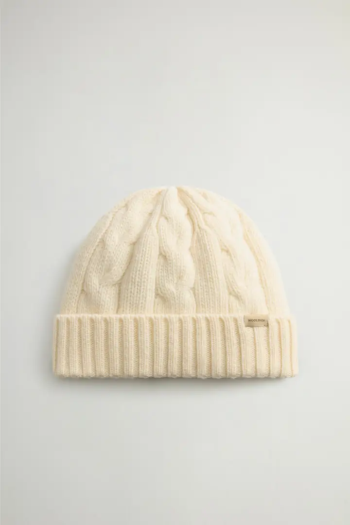 Donna Berretto in pura lana con lavorazione a trecce Bianco Milky Cream