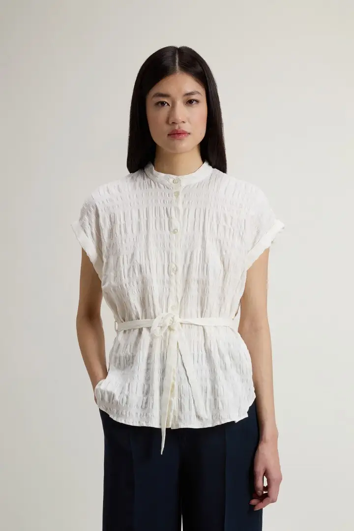 donna Blusa in misto cotone e lino Bianco Arctic White