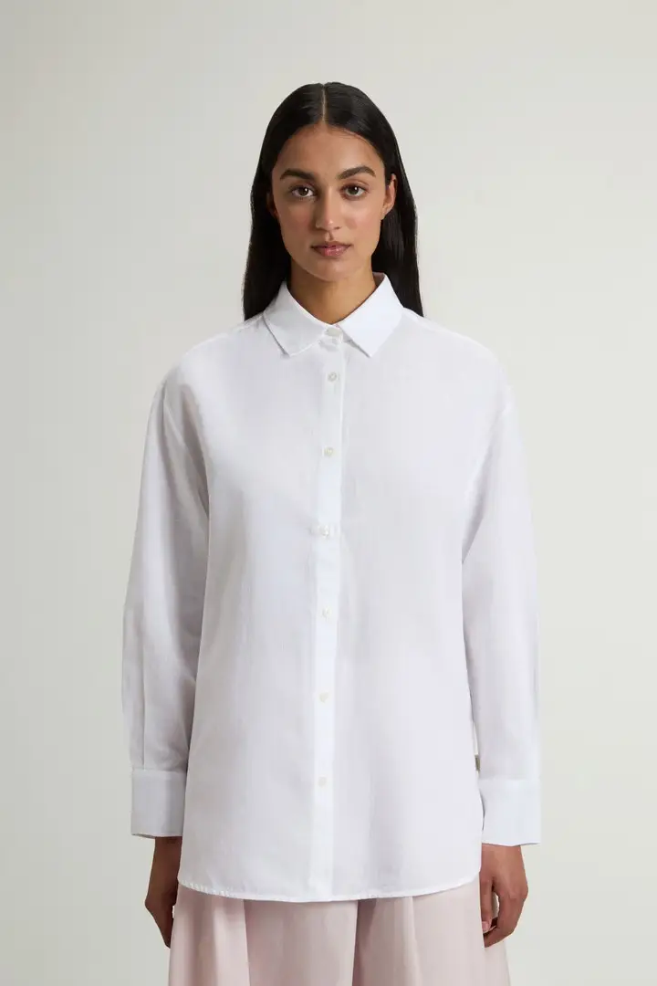 donna Camicia Boyfriend in misto cotone e lino Bianco Oxford White