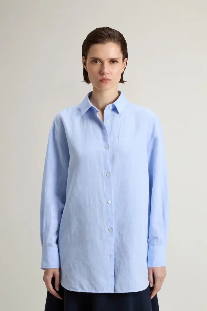 donna Camicia Boyfriend in misto cotone e lino Blu Oxford Blue