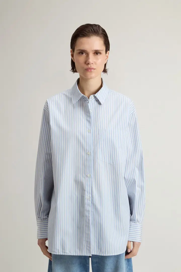 donna Camicia Boyfriend in popeline di puro cotone a righe Blu Stripe Blue Whiff