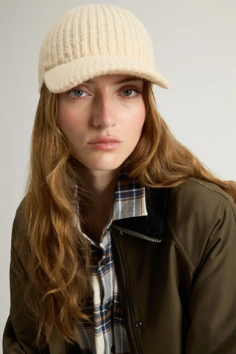 Donna Cappellino in misto lana e alpaca Bianco Milky Cream miniatura 3
