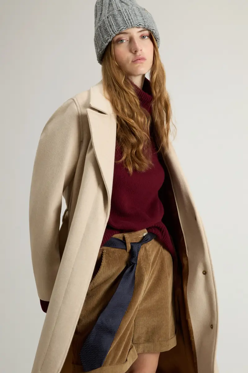 Woolrich Donna Cappotto in pura lana vergine italiana realizzato utilizzando un tessuto Loro Piana Beige Taglia XS miniatura 3