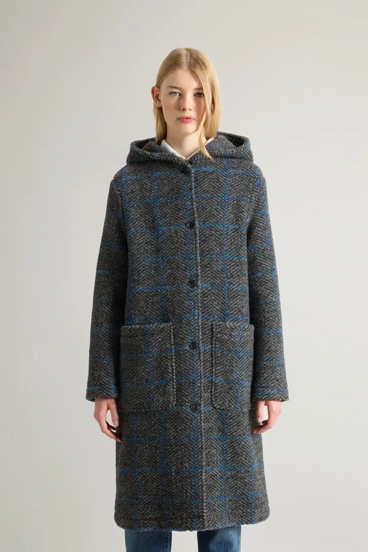 donna Cappotto lungo Gentry a quadri con cappuccio Grigio Grey Check miniatura 2