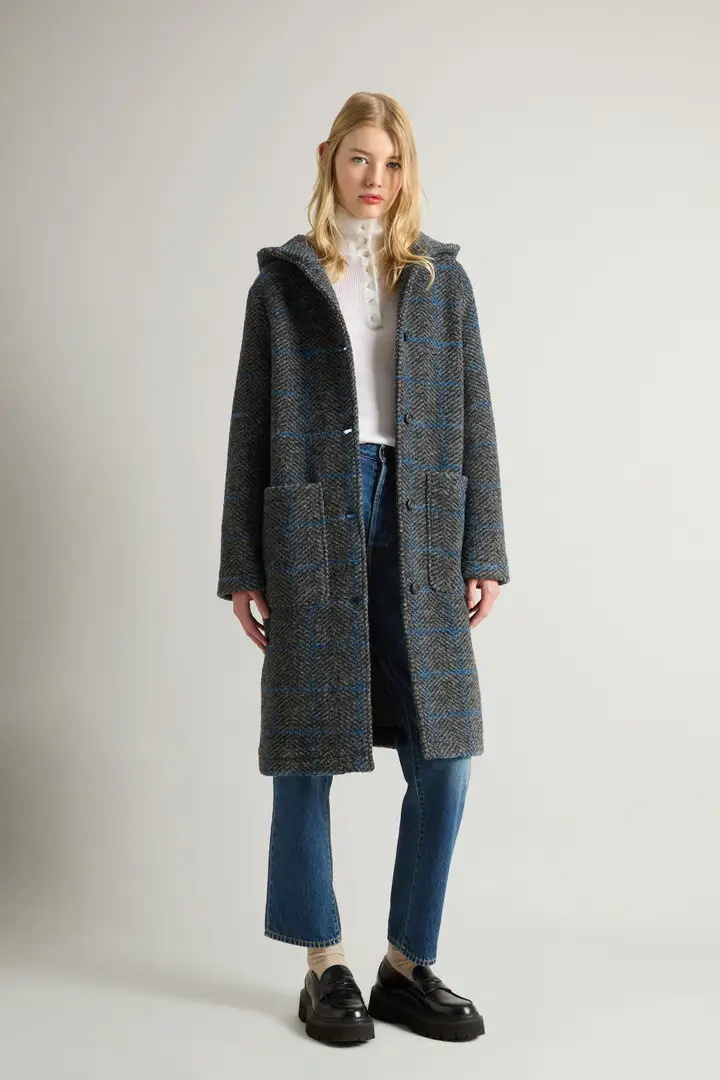 donna Cappotto lungo Gentry a quadri con cappuccio Grigio Grey Check