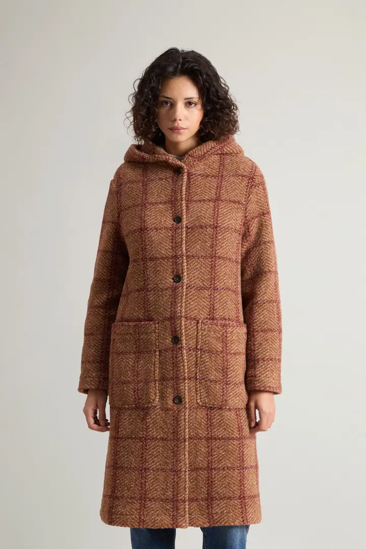 donna Cappotto lungo Gentry a quadri con cappuccio Marrone Camel Check miniatura 2