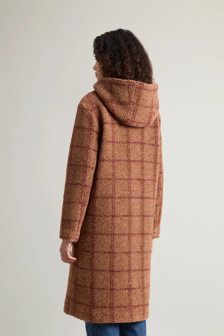 donna Cappotto lungo Gentry a quadri con cappuccio Marrone Camel Check miniatura 3