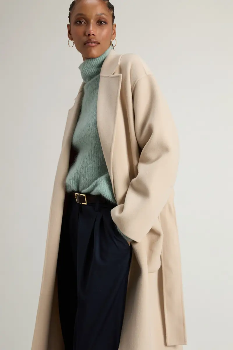 Woolrich Donna Cappotto lungo in pura lana vergine con cintura Beige Taglia XXS miniatura 3