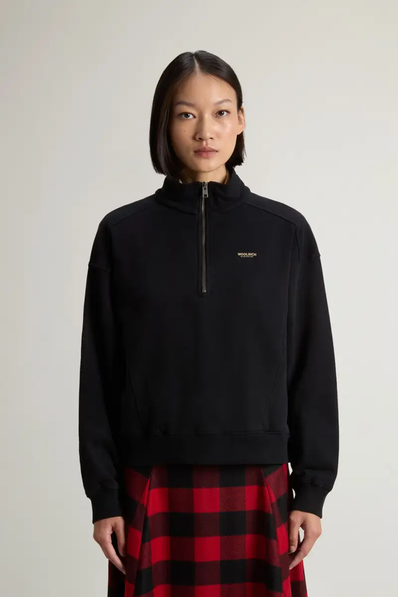 Woolrich Donna Felpa a collo alto in puro cotone Nero Taglia XXS