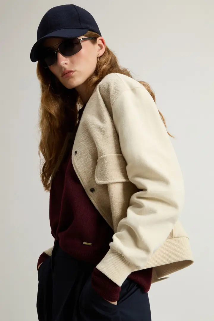 Donna Felpa con bottoni in puro cotone felpato spazzolato Beige Beige Herringbone miniatura 3