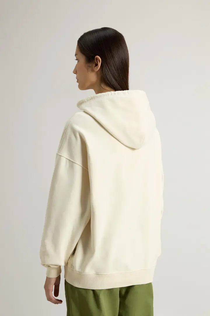 donna Felpa con cappuccio in puro cotone con logo ricamato Bianco Milky Cream miniatura 2