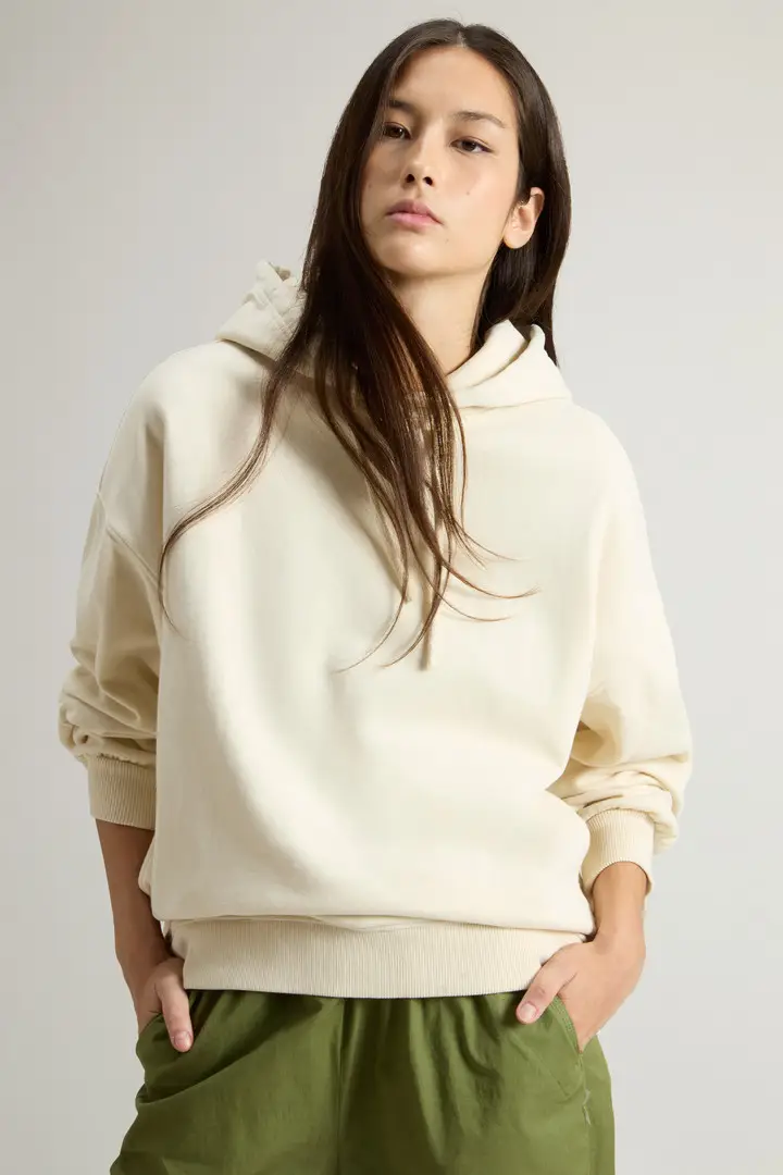 donna Felpa con cappuccio in puro cotone con logo ricamato Bianco Milky Cream miniatura 3