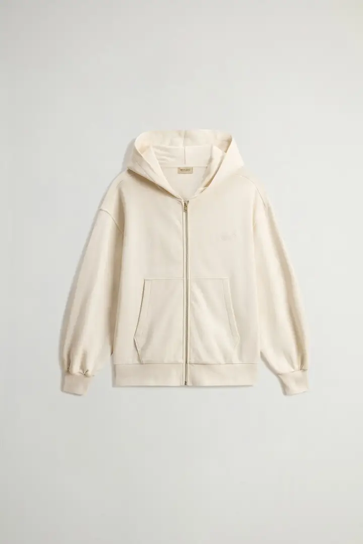 donna Felpa full-zip con cappuccio in puro cotone Bianco Milky Cream