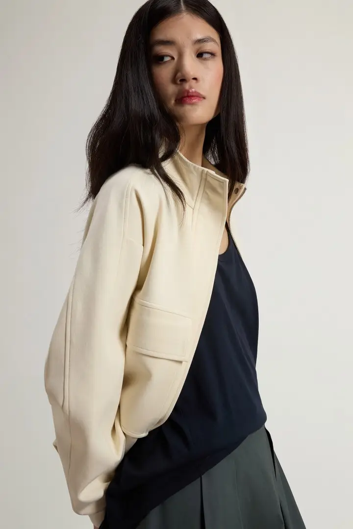 donna Felpa full-zip in misto cotone Interlock Bianco Milky Cream miniatura 3