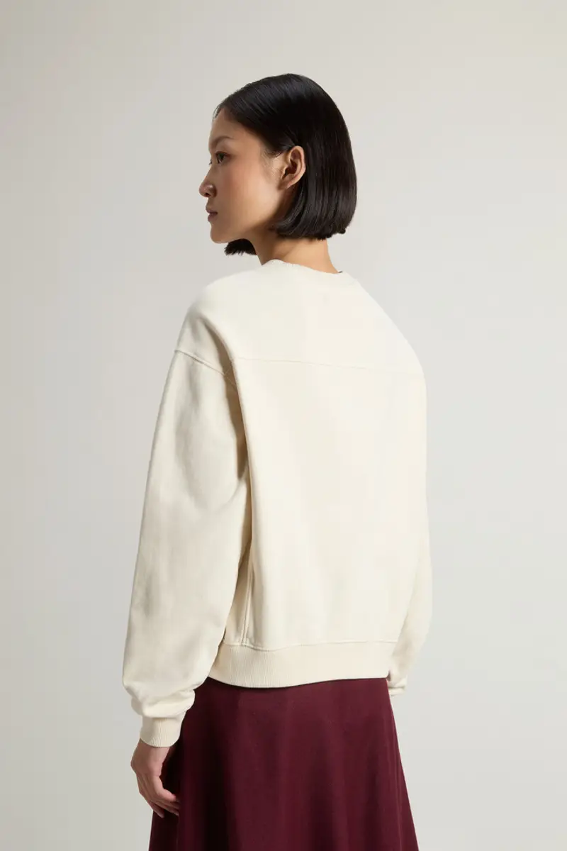 Woolrich Donna Felpa girocollo in puro cotone con logo ricamato Bianco Taglia XXS miniatura 2