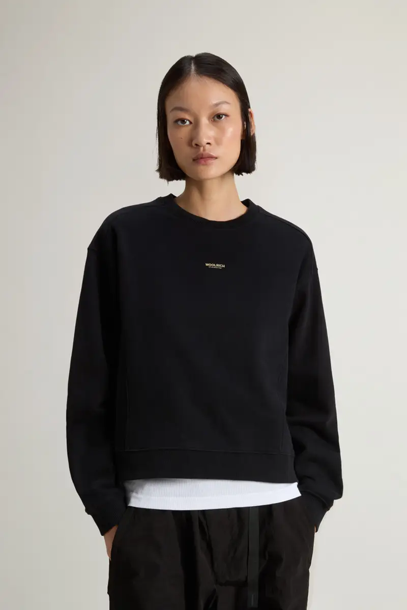 Woolrich Donna Felpa girocollo in puro cotone con logo ricamato Nero Taglia XXS