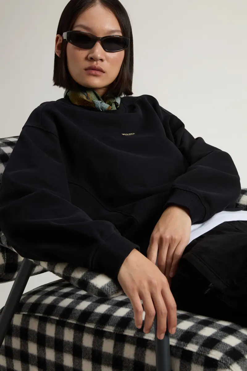 Woolrich Donna Felpa girocollo in puro cotone con logo ricamato Nero Taglia XXS miniatura 3