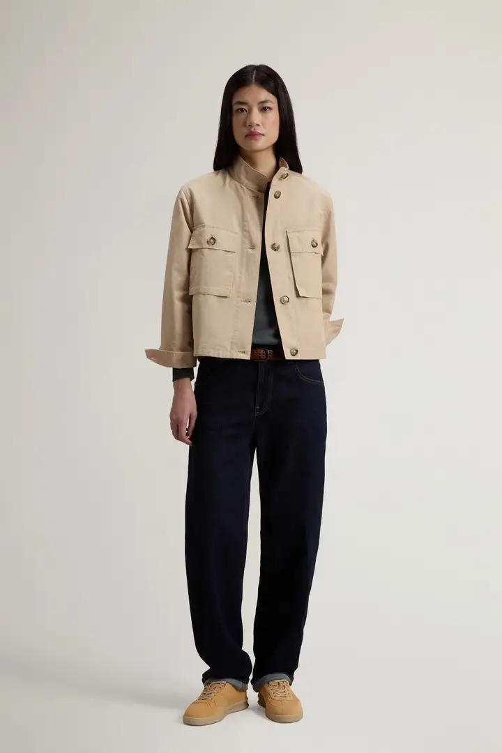 donna Giacca a camicia Field in puro cotone lavato Beige White Pepper