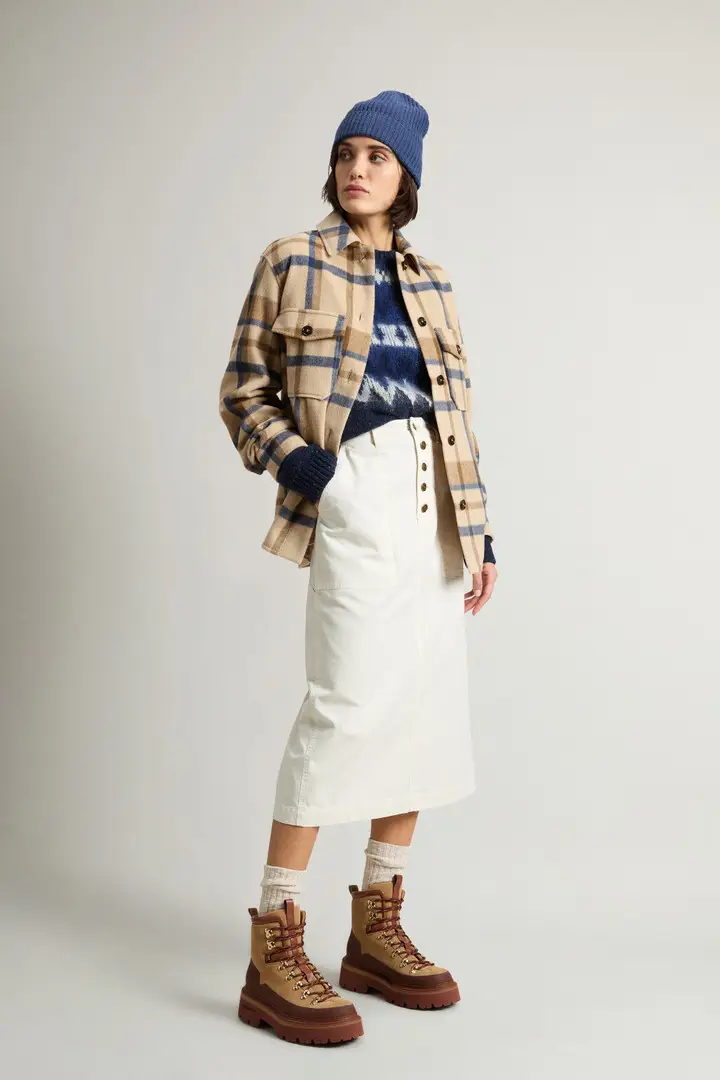 donna Giacca a camicia in misto lana Bianco Milky Cream Check