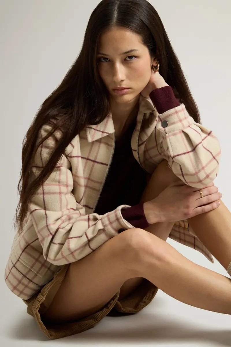 Donna Giacca a camicia in misto lana con motivo a quadri Multicolore Cream Check miniatura 3