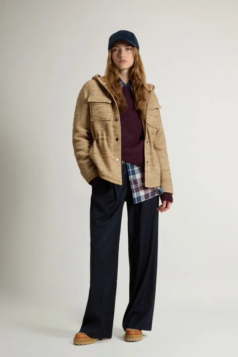 Woolrich Donna Giacca a camicia in misto lana italiana con cappuccio Beige Taglia XXS