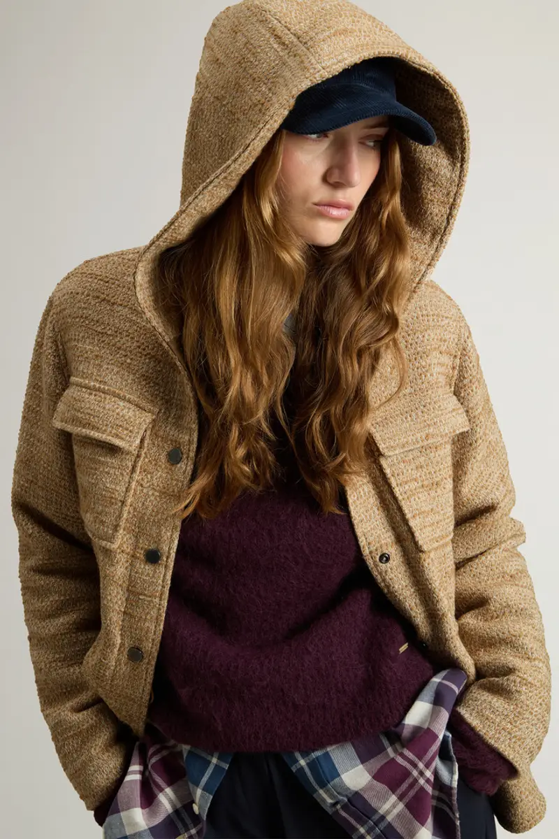 Woolrich Donna Giacca a camicia in misto lana italiana con cappuccio Beige Taglia XXS miniatura 3