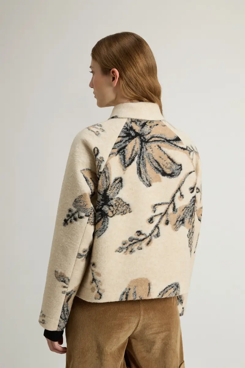 Donna Giacca a camicia in misto lana italiana con motivo floreale Beige Cream Foliage miniatura 2
