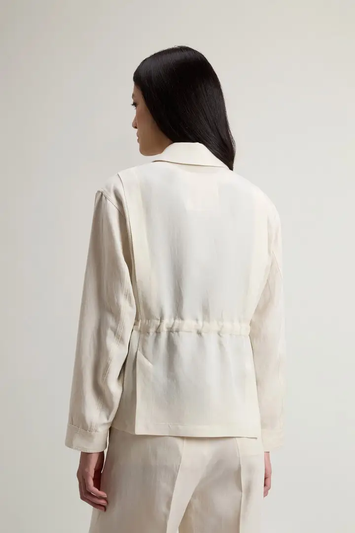 donna Giacca a camicia in misto lino Bianco Milky Cream miniatura 2
