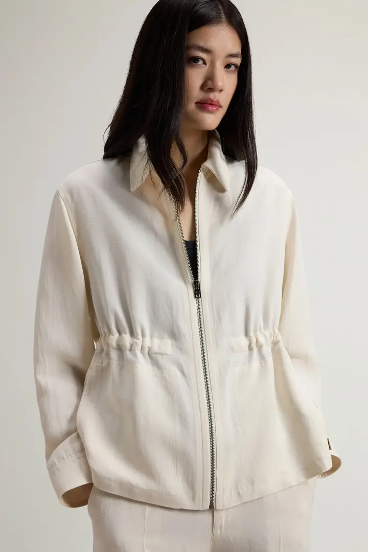donna Giacca a camicia in misto lino Bianco Milky Cream miniatura 3