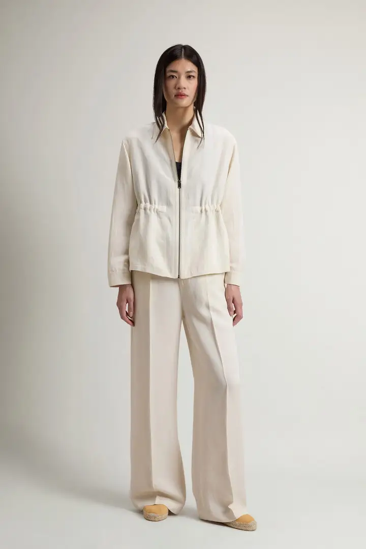 donna Giacca a camicia in misto lino Bianco Milky Cream
