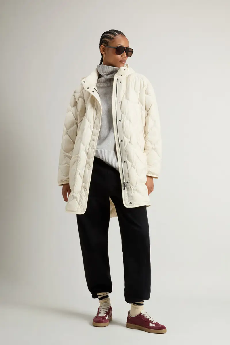 Woolrich Donna Giacca a mantella Heritage in microfibra con cappuccio rimovibile Bianco Taglia XXS