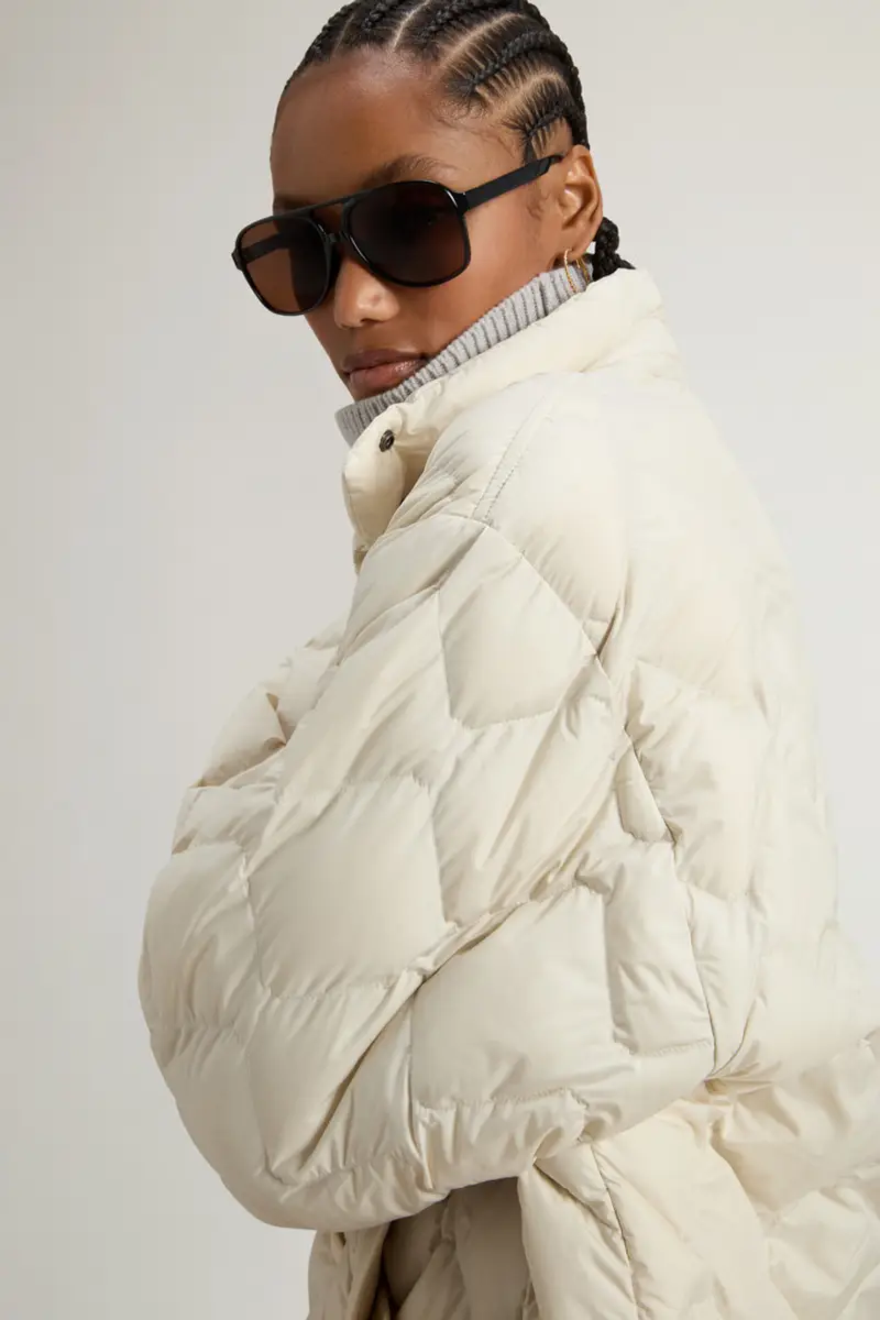 Woolrich Donna Giacca a mantella Heritage in microfibra con cappuccio rimovibile Bianco Taglia XXS miniatura 3