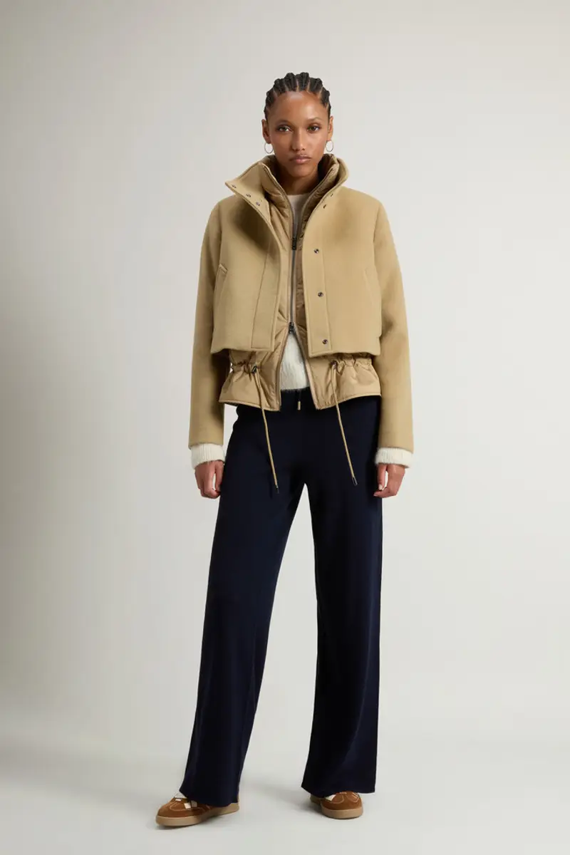 Donna Giacca doppia in misto lana con collo alto Beige Cornstalk