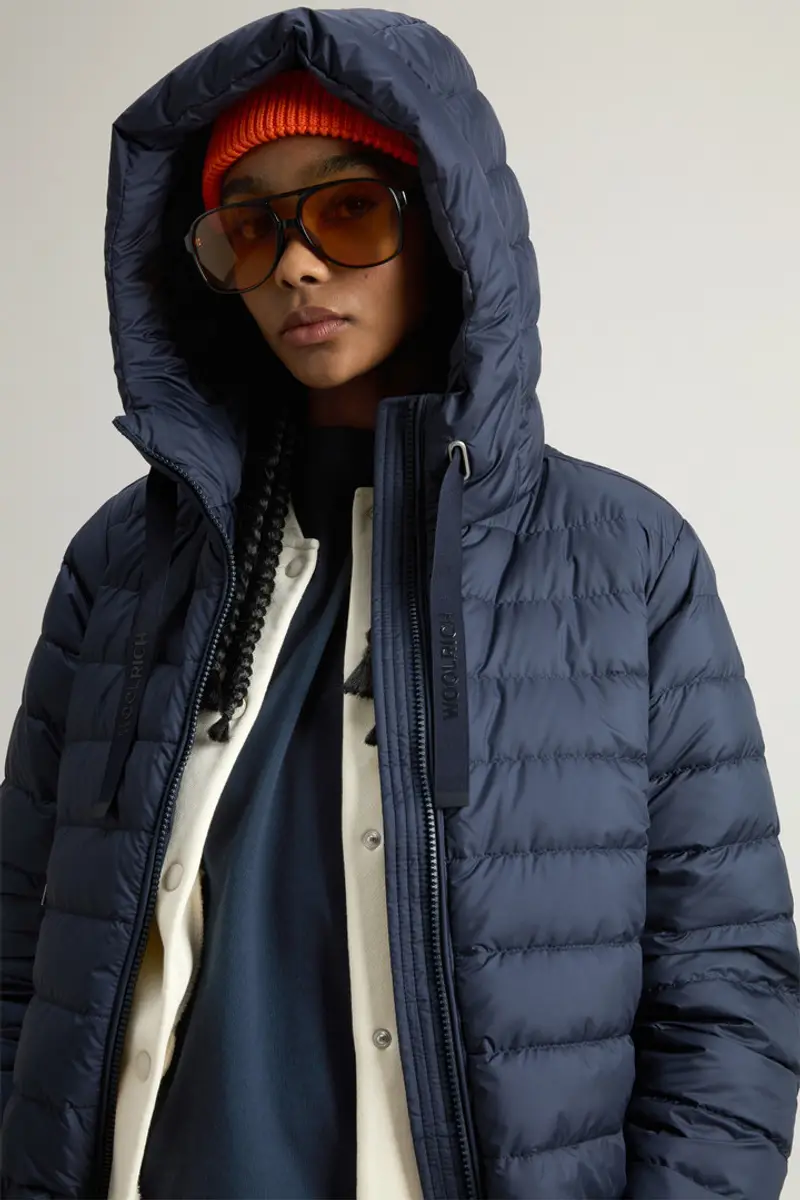 Woolrich Donna Giacca imbottita in microfibra con cappuccio Blu Taglia XS miniatura 3