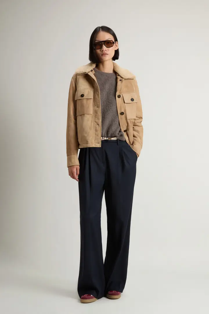 Donna Giacca imbottita in pelle scamosciata Beige Cornstalk