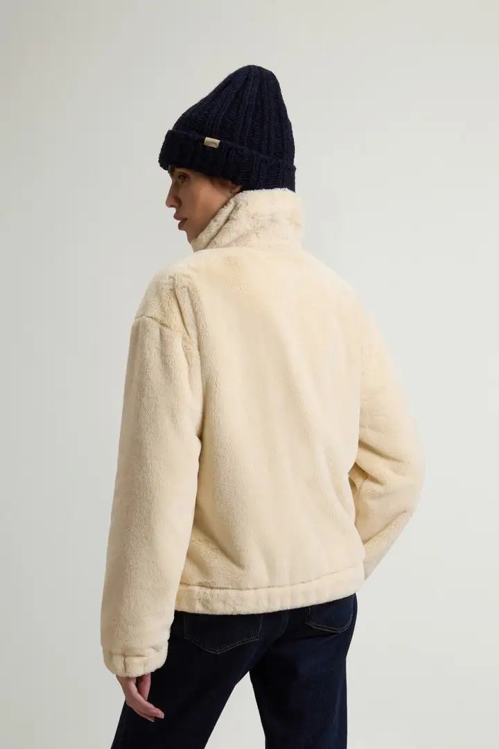 donna Giacca in pelliccia sintetica Bianco Milky Cream miniatura 2