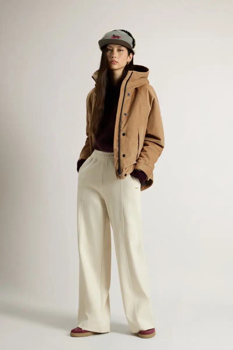 Donna Giacca in velluto a coste a tre strati con cappuccio Beige Cornstalk