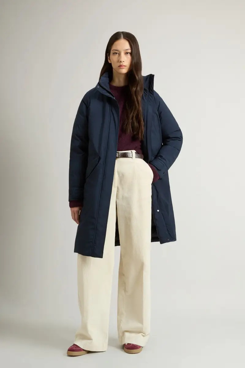 Woolrich Donna Giacca lunga Cloud con cappuccio richiudubile Blu Taglia XS