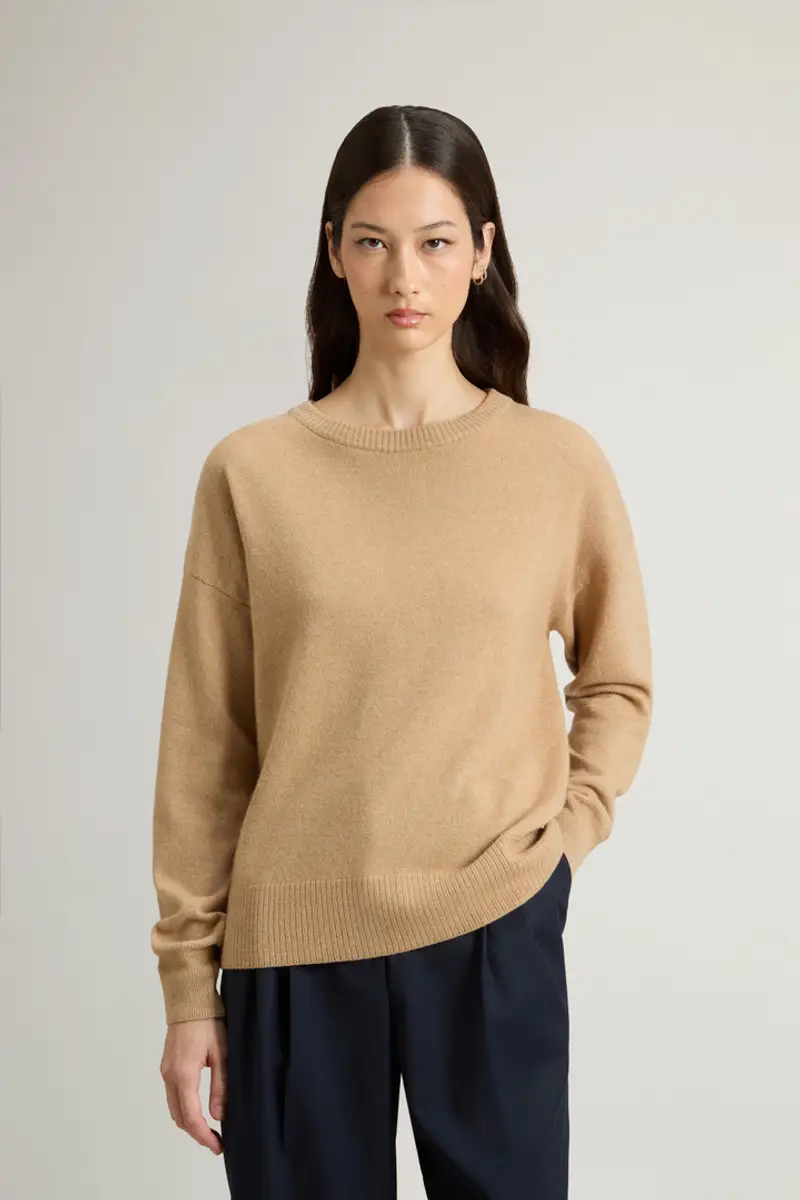 Woolrich Donna Maglia girocollo in misto lana vergine e cashmere Beige Taglia XXS