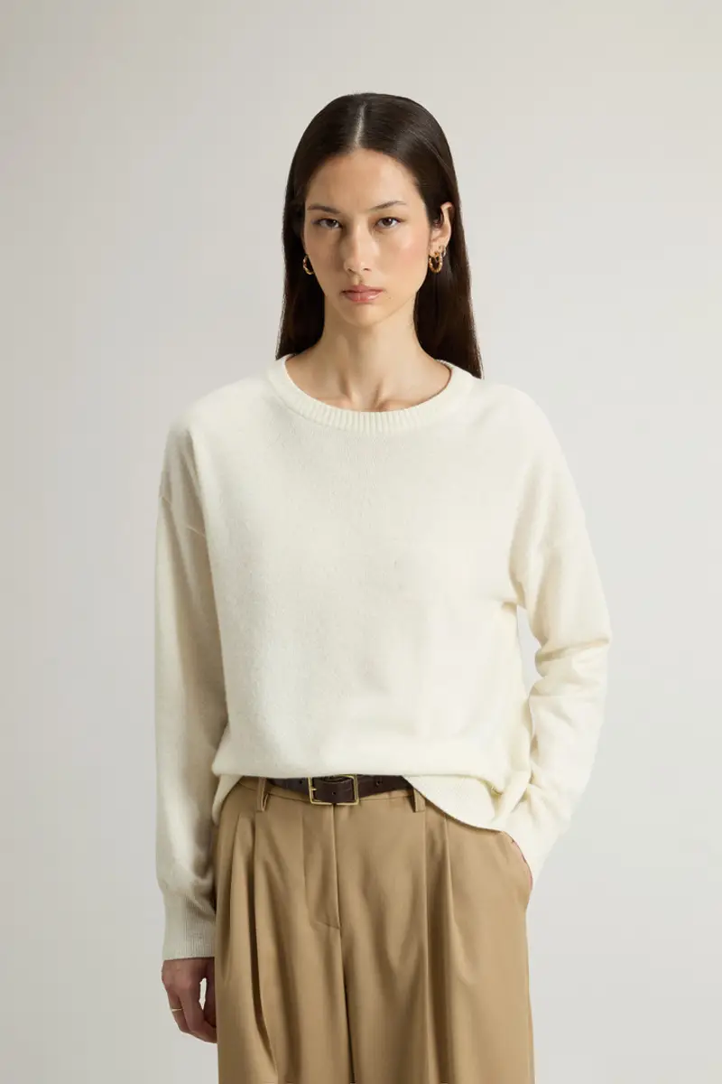Woolrich Donna Maglia girocollo in misto lana vergine e cashmere Bianco Taglia XXS