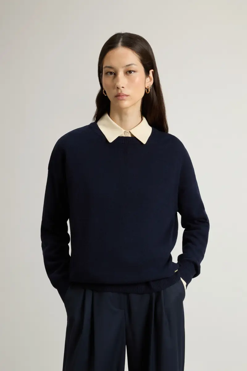 Woolrich Donna Maglia girocollo in misto lana vergine e cashmere Blu Taglia XXS